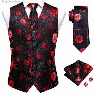 Men's Vests Hi-Tie Silk Mens Vest Tie Hanky Cufflinks Set Jacquard Floral Paisley Waistcoat Sleeveless Jacket Necktie for Wedding WorkL231014