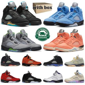 With Box Jumpman 5 5s Basketball Shoes Jordens 5s UNC University Blue Green Bean Crimson Bliss Red Suede Dark Concord Mens Trainers Sports Sneakers Size 40-47