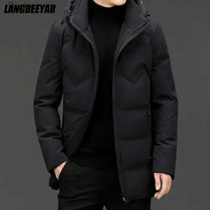 Erkekler Down Parkas High End Yeni Marka Günlük Moda Uzun% 90 Mens Duck Down Ceket ile Kaputlu Siyah Windbreaker Puffer Coats Kış Erkekleri Clothesl231014