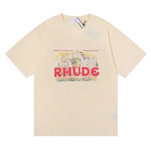 2023 T-shirt moda uomo e donna Marca Rhude s Stampa Street Oversize Semplice Illustrazione Manica corta Tee Coppia M336g