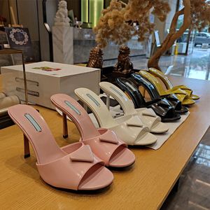 Rhinestone padded slippers Polished leather High heel slides Summer women Sandals stiletto sandal luxury designer slide slipper shoes women 7.5cm Sizes 35-42 box