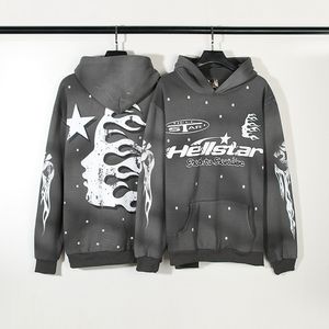 Hoodies moletom 2023 masculino desbotado cinza hellstar floco de neve gráfico zíper vintage moletom com capuz