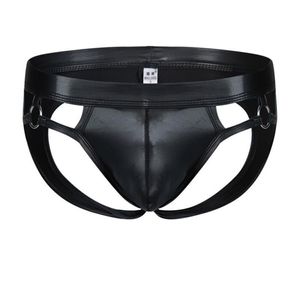 Underpants Gay Men Underwear Leather Cloak Mens Briefs Bikini G-string Thong Sexy Erotic Penis Thongs String Homme242b