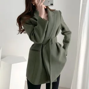 Women's Suits UNXX Korean Chic Autumn Winter Elegant Lapel Design Slimming Double Pockets Warm Wool Blazer Coat With Waist Belt Women Lady