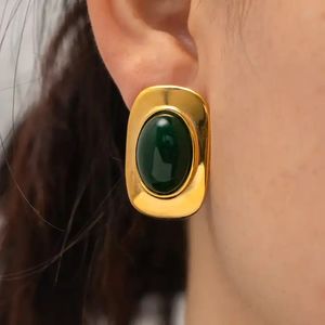 gioielli di moda orecchini placcati oro smeraldo orecchini a bottone in acciaio inossidabile senza ossidazione per le donne