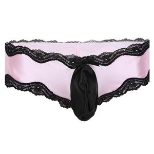 Mutandine da donna Sissy Lingerie per uomo Crossdress Intimo a vita bassa Sexy bikini gay Mutande in pizzo con custodia rigonfia 252F