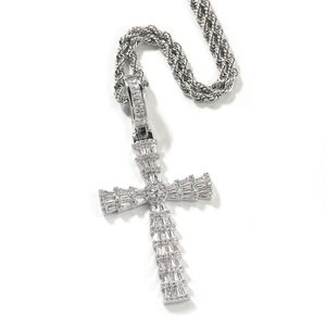 Iced Out Cross Pendant Necklace Gold Silver Plated Copper Zircon Cross Necklace for Men Women