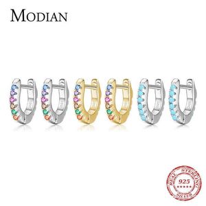 100% 925 Sterling Silver Colorful Zircon Tiny Small Hoop örhängen för flickor Kvinnor Turkoise Erring Fine Statement Smycken 210707243B