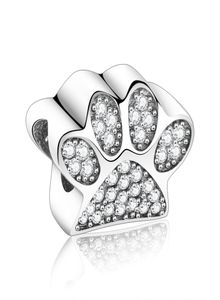 925 Sterling Silver Toy Dog Print Bear Paw Zircon Stone Beads Fit Original Charm Bracelet for BerloqueDIY3090044