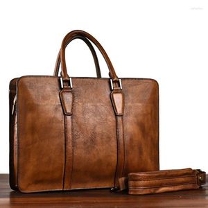 Valigette Valigetta da uomo vintage in pelle di alta qualità, borsa per laptop da lavoro, borse a tracolla da ufficio in pelle bovina di lusso