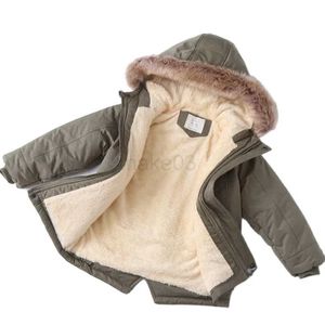 Down Coat Boy's Wool Coat With Large Fur Collar Winter Fleece Jackets For Children Trench Hooded Warm Kids Baby Boy Outerwear Windbreaker J231013