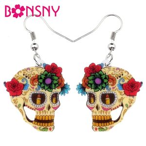 Charm Bonsny Statement Acrylic Classic Halloween Floral Skull Earrings Dangle Drop Fashion Jewelry For Women Girls Ladies Charms 231013