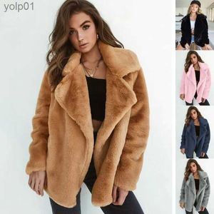 Women's Fur Faux Fur New Women Faux Fur Elegant Brown Shaggy Coats Autumn Winter Warm Plush Teddy Coat Streetwear Female White Furry Fluffy JacketL231013