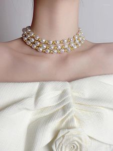 Choker modehalsband för kvinnor Y2K -tillbehör Vintage Pearl CollarBone Chain Design Chockers Halsband 2023 Trend