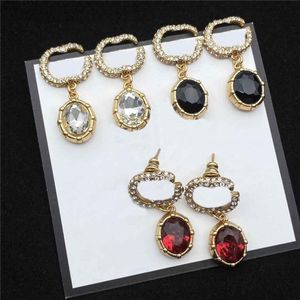 Shiny Diamond Charm Earrings Women Double Letter Crystal Pendant Studs 3 Färger Rhinestone Pendant Earndrops With Present Box322K