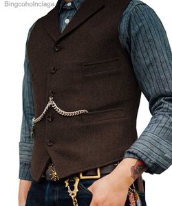 Men's Vests Men's Suit Vest Brown Wedding Wool Tweed Business Waistcoat Jacket Casual Slim Fit Gilet Homme Vests For Groosmen Man WeddingL2310284