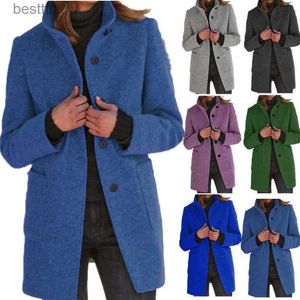 Kadın Yün Karışımları 2023 Sonbahar Kış Kadın Palto Vintage Düğmesi Duruşan Yaka Yünlü Ceket Moda Bayanlar Günlük Kalın Jacketl231014