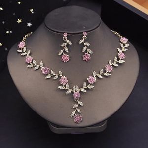 Wedding Jewelry Sets Rhinestone Bride for Women Luxury Flower Choker Necklace Earrings Dress Bridal Fashion 231013