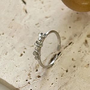 Anelli a grappolo VENTFILLE Anello in argento sterling 925 per donna Ragazza Zircone Fiore Foglia Temperamento Gioielli piccoli e compatti Regalo Goccia