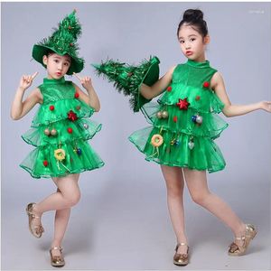 Theme Costume Baby Girl Sleeveless Dresses Children Green Clothes Christmas Halloween Costumes Tree Dress Hat Purim Elf Cosplay