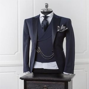 Blazer da uomo blu navy da uomo moderno da lavoro con pantaloni slim fit abiti da sposa per uomo giacca formale da smoking costume personalizzato 32636