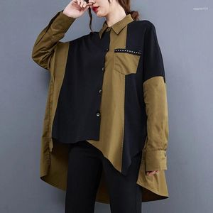 Blusas femininas superaen cor combinando camisa mangas compridas outono 2023 oversize irregular camisas soltas para mulher