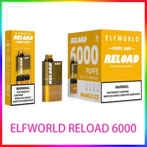 Original ELFWORLD Nachladeset E-Zigarette 6000 Züge Typ-C 650 mAh Batterie aufladbarer Verdampfer 12 ml Mesh-Spule Vorgefüllter Verdampfer Crazvapes