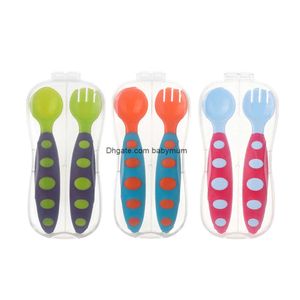 Mother and Baby Feeding Cherry 001# Children's Silicone Spoon Eating Fork Feeding Tableware Set Supplementary Food Training Wholesale Products