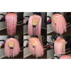 Syntetyczne peruki 10a jakość Perruque głęboko kręcona różowa koronkowa koronkowa z przodu przezroczystą naturalną linię włosów ludzkie włosy dla kobiet 8010831 dhjej