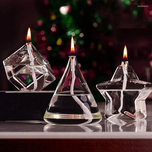 Candle Holders Glass Transparent Oil Lamp Cube Pentagram Conical Nordic Romantic Simple Desktop Smokeless Butter Modern Ornament