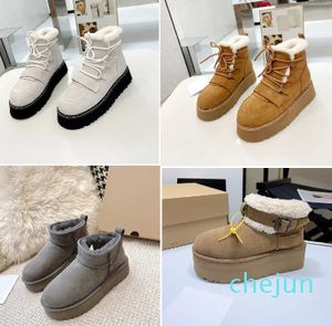 australian women boot Chestnut winter buckle snow Half Knee Short lady Sheepskin and wool integrated hair slipper With box