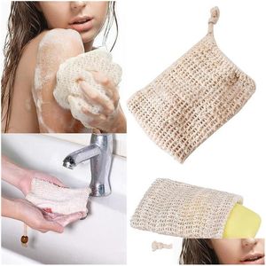 Andra badtoalettförsörjningar Naturligt Ramie Foaming Net Hangable Cotton and Linen Soap Saving Påsar som används för exfolierande dusch Mas dhnvh