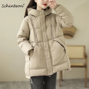 Women's Down Parkas Schinteon Women White Duck Jacket med huva Autumn Winter Warm Outwear Windbreaker Solid Color Alined Coat Fashion 2023 231013