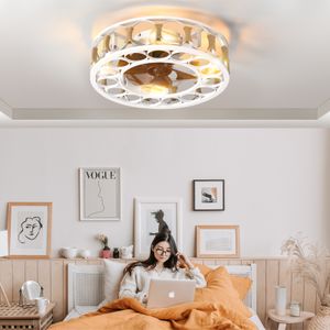 Caged Ceiling Fan with Lights Remote Control,Semi -embedded Modern Ceiling fans, 6 Speeds Reversible Blades, 4 LED Bulbs Include(off white)