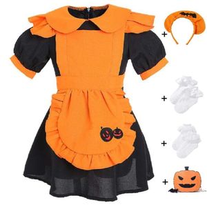 Cosplay Halloween Holiday Cosplay Costume Anime Child Bat Pumpkin Maid Uniform Söt flicka pojke huvudbads klänningsväska parti loli kostym