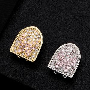 New Trendy Yellow White Gold Plated Iced Out CZ Bling Grillz Full Diamond Butterfly Teeth Grills Tooth Cap Hip Hop Dental Teeth Braces for Men Women