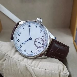 Geervo Logo Yok 41mm Paslanmaz Çelik Manuel Mekanik Erkekler İzle Beyaz Dial Blue Mavi El İkinci El Saat 6 ST3621 Hareket