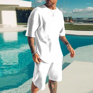 Men's Tracksuits Summer Casual Men Two Piece Sets Pure Color O Neck Short Sleeve Oversize T Shirts and Shorts Mens Suits Leisure Streetwear