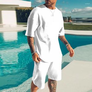 Herrespår Summer Casual Men Two Piece Set Pure Color O Neck Kort ärm överdimensionerade T -skjortor och shorts Mens Puits Leisure Streetwear