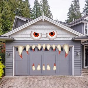 Halloween monster ansiktsdekorationer utomhus, stora ögon tänder halloween garageportdekorationer valvdörr fönster bil halloween festdekorationer