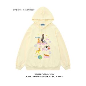 Jayihome Cute Cartoon Print Hooded Sweater for Women Autumn Loose and Lazy Casual Couple Top