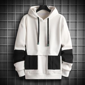 Mode casual hoodies män harajuku tröjor trend lapptäckfickor hoodie mens höst långa s tröjor streetwear