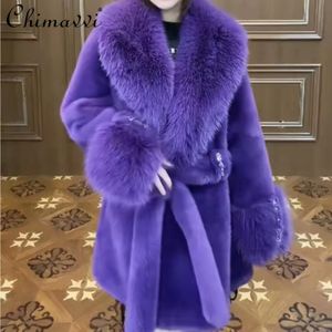 Pelliccia da donna finta europea manica lunga Toka double face lana cappotto caldo in pelle paillettes pesanti giacca viola elegante allentata casual 231013