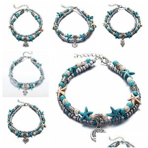 Cavigliere 7 stili Summer Beach Tartaruga a forma di fascino Corda String Cavigliere per le donne Bracciale alla caviglia Sandali donna sulla gamba Catena piede Ebreo Dhnc9