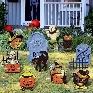 8st, Halloween Yard Signs Vintage Lawn Decorations with Stakes Sturdy Corrugated Plastic Outdoor Decor Witch Black Cat Pumpkin Ghost, Theme Party/Halloween Decor