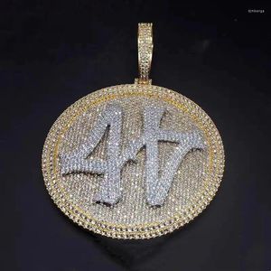 Pendant Necklaces Bosnian Hip Hop 44 Number Big Turntable Necklace Micro Pave Zircon Iced Out Mens Rap Rock Cool Jewelry