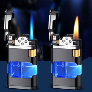 Lighters Metal Flame No GasLighter Torch Turbine Creative Windproof Blue Butane 1300C Men's Cigarette Lighter Gadget