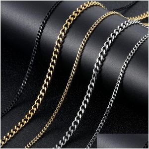 Chains Mens Gold Chains Necklaces Stainless Steel Cuban Link Chain Titanium Black Sier Hip Hop Necklace Jewelry M Jewelry Necklaces Pe Dhgx9