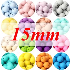 Teethers Toys 20pcs 15mm baby circular silicone beads food grade DIY dental ring toy bracket pacifier chain A free silicone dental ring 231013