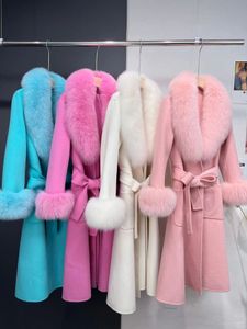 Women's Fur Faux Fashion Natural Cashmere Coat For Women With Collar And Cuff Luxury Lady Wool Sheep Long Autumn 231013